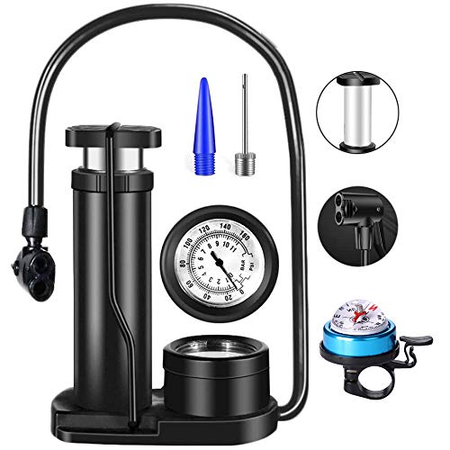 MIWI Bike Pump with Pressure Gauge,Mini Bike Aluminum Alloy Floor Pump