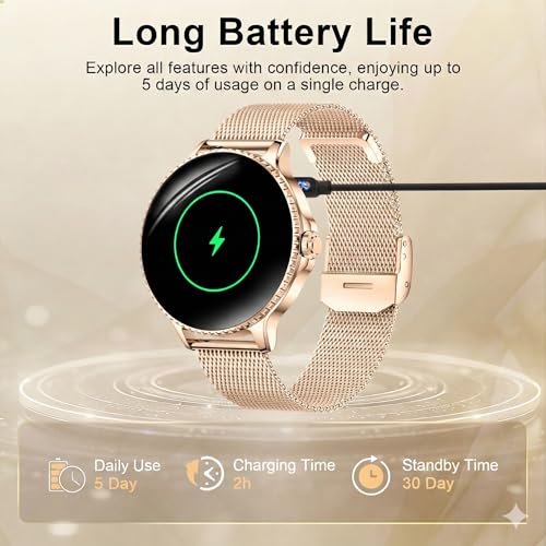 Smart Watch for Women, 1.27'' Ladies Smartwatch with Bluetooth Call Heart Rate SpO2 Sleep Monitor, 110+ Sports Modes, Step Counter, IP68 Waterproof Fitness Tracker for Android iOS, 2 Bands, Rose Gold