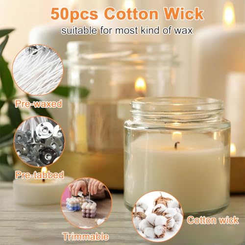 Soy Candle Wax for Candles Making 1kg Bag Natural Soy Candle Wax Flake with 50pcs 12cm Cotton Wick 100% Pure Soy Wax Chip Paraffin-Free Premium Scented Candles Making DIY Supply for Adult Beginner Kid