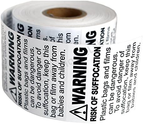 1 Roll ; 500 Labels per Roll, 2"x2" Warning Risk of Suffocation FBA Approved Pre-Printed Labels/Stickers (2" x 2") - BPA Free!