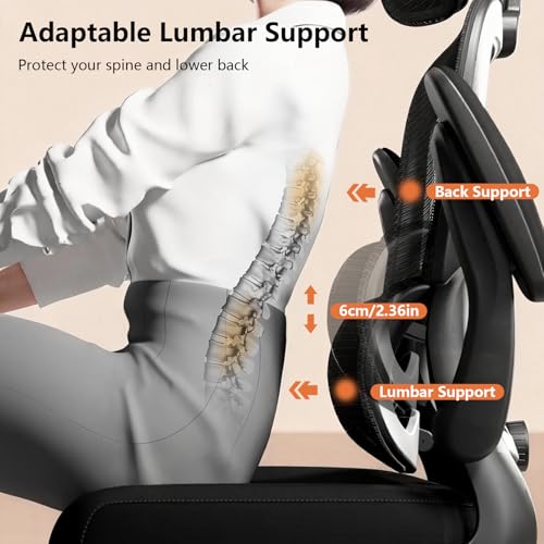 Ergonomic Office Chair,350lbs Heavy Duty Chair with Adjustable Lumbar Support & Headrest, 90-135° Recline Lock, Footrest, Buttock-Care Cushion, Breathable Mesh Computer Gaming Chair for Home Office