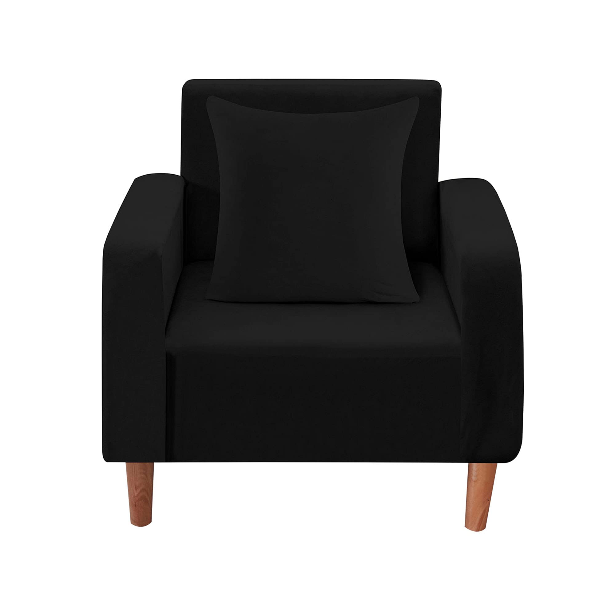 WedDecor Thick Velvet Sofa Cover 1 Seater Crushed Couch Slipcover, Super Stretch, Non-Slip Soft Plush Sofa Furniture Protector for Living Room, Machine Washable, Black, (90 x 140cm)