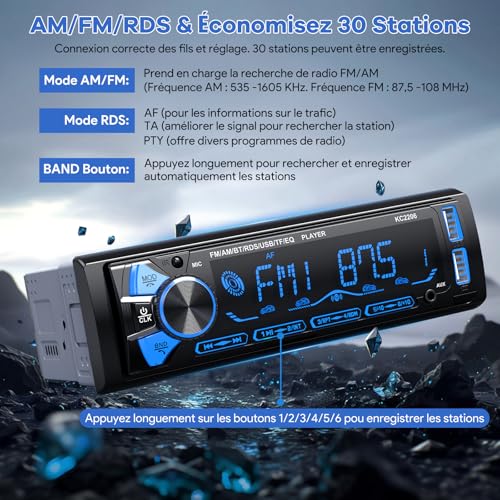 RDS Bluetooth Car Radio with Removable Faceplate, Wistrue Car Stereo Bluetooth with Remote Control, 4 x 65 W 1 DIN AM/FM Car Radio with MP3 Player and Two USB Ports Supports AUX/SD/iOS/Android (Multi-Colour)