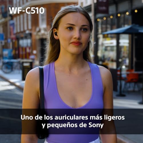 Fones de ouvido sem fio pequenos e leves sony wf-c510, com conexão multiponto, modo de som ambiente, resistência à água ipx4, spotify tap, carregamento rápido, 22 horas de bateria, ios e android - preto