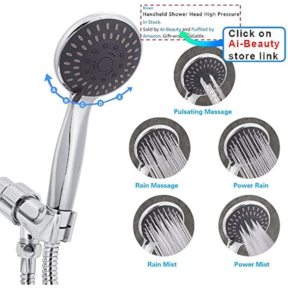 Handheld Shower Head High Pressure 5 Spray Settings Massage Spa