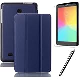 LG G pad 7.0 Case,Beebiz PU Leather and Hard PC Back Smart Cover Flip Folio Case for LG G Pad 7.0 V400 7-Inch Android Tablet Cases and Covers with Screen Protector and Touch pen (3-Fold,Dark blue)