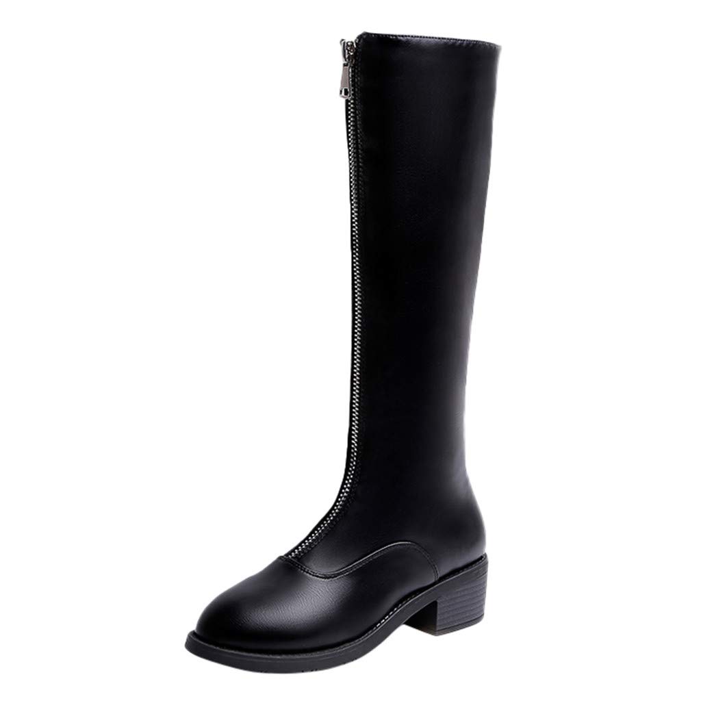 plain black leather knee high boots