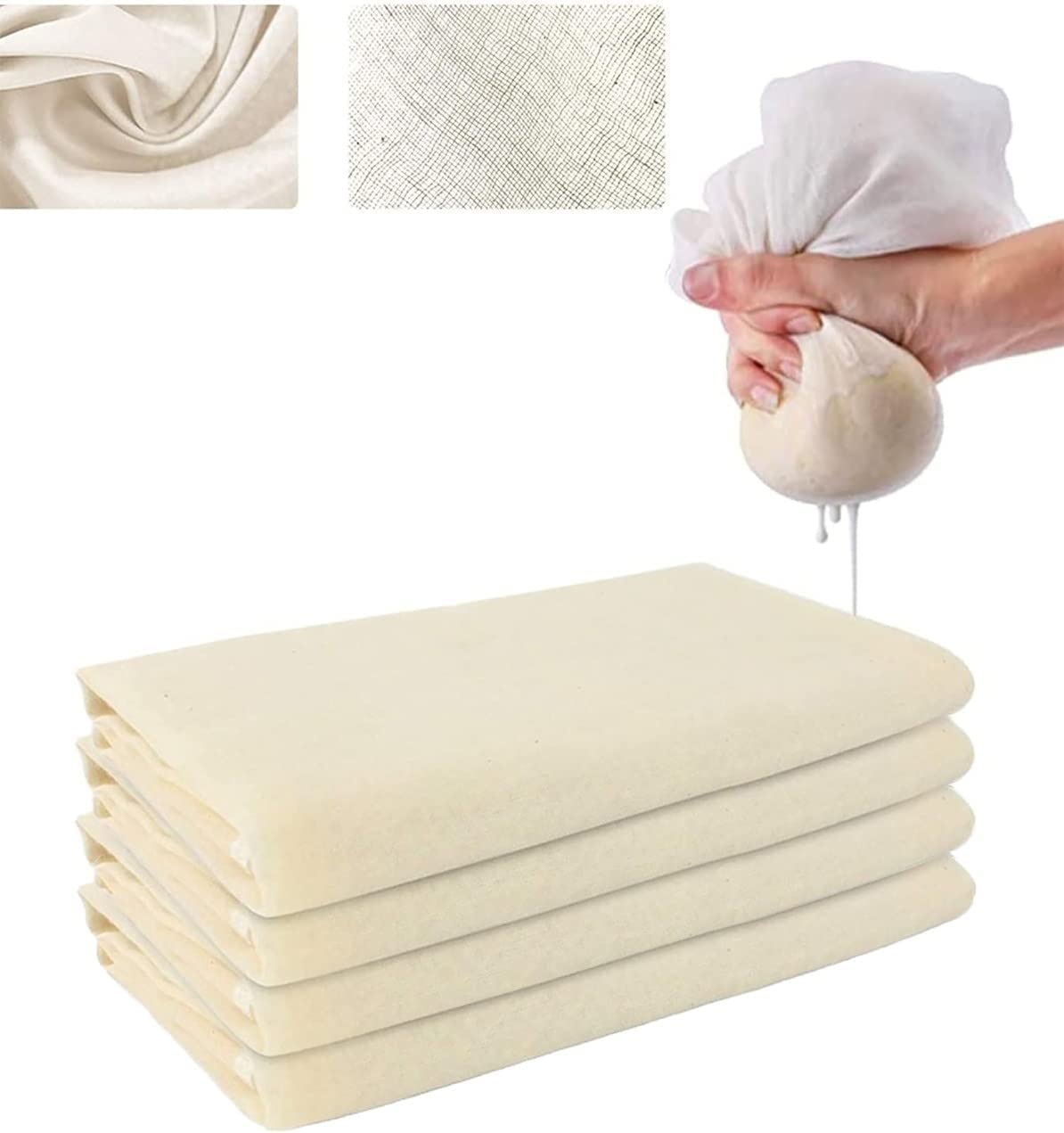 IKMA Muslin Cloths for Cooking Pack of 4(50 x 50 cm) 100% Unbleached 90 Grade Cotton Cheesecloth, Ultra Fine Reusable Lint-Free Cheese Cloths for Straining, Baking, Decoration & Halloween
