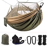 Julujiao Tech Camping Hammock with Mosquito Net Single Hanging Hammock, Lightweight Portable Parachute Hammock with 10ft Hammock Tree Straps, Carabiners for Camping,Hiking,Backpacking