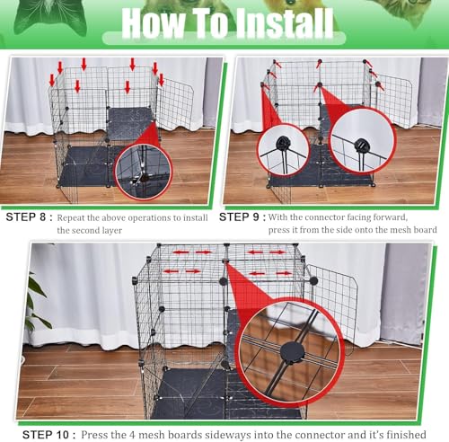 2 Tier Large Cat Cage Crate DIY Pet Playpen Detachable Dense Metal Wire Ferret Cage Indoor Cat Kennels for Kitten Puppy Bunny Exercise (Black, 27.56 x 27.56 x 27.56 Inches)