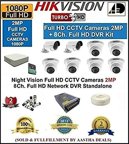 AED Hikvision DS-7A08HGHI-F1/N (2MP) 8CH Turbo HD DVR, 2 Bullet Cameras, 6 Dome Cameras, 2TB Hard Disk, Yas 3+1 Wire Roll, Supply and All Required Connectors