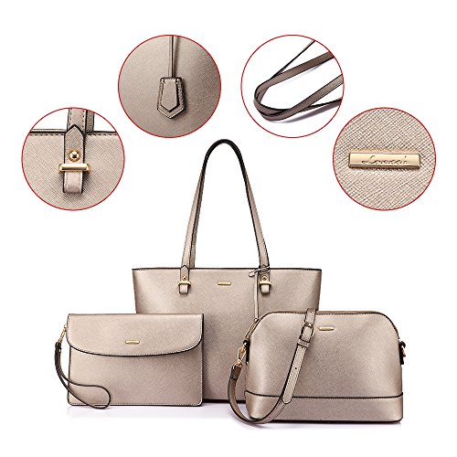 LOVEVOOK Handtasche Damen Shopper Schultertasche Blau Umhängetasche Damen Geldbörse Tragetasche Groß Damen Tasche Tote für Büro Schule Einkauf Reise Leder Handtasche 3-teiliges Set, Khaki, M
