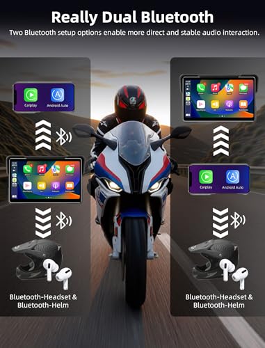 Jansite 7 Inch Carplay Moto with 2 Power Methods, Android Auto GPS Navigator with Waterproof Motorcycle Screen 2.5D IPS, Bluetooth Dual Siri/G-oogle Assistant
