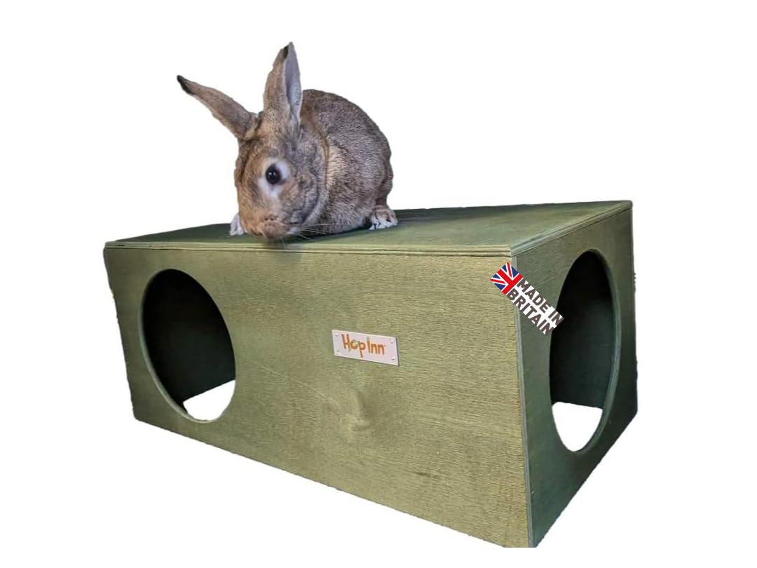 Hop Inn Rabbit Hideaway House Shelter for Indoor or Outdoor 60cm x 30cm 25cm - Built to Last Screwed Together - (Assembled) All Weather - Handcrafted in the UK (Moss Green)