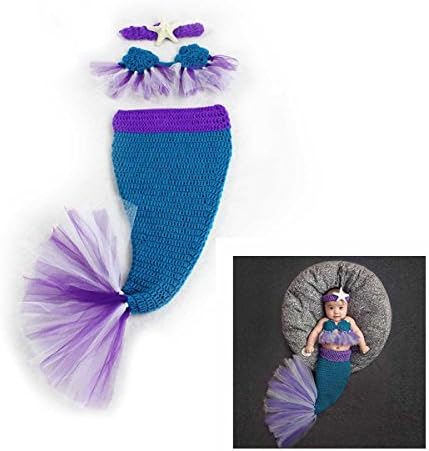 Newborn Infant Handmade Photo Prop Mermaid Outfit Clothes Knit Crochet Baby Photography Props Blue