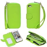 Pooqdo (TM) 2015 Newest Magnetic Zip Flip Wallet Leather Card Case Cover for Iphone 5 5g 5s (green)