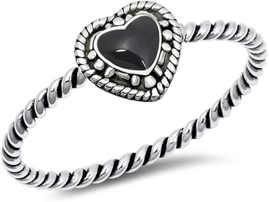 Amazon Com Simulated Black Onyx Fashion Rope Promise Heart Ring New 925 Sterling Silver Band Sizes 4 10 Jewelry