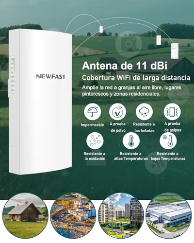 NEWFAST WiFi Bridge, 3km CPE Wireless Outdoor Wireless Bridge Wi-Fi Outdoor WiFi Bridge 5.8GHz 300Mbps, CPE Outdoor Long Range, 11dBi Directional Antenna, PoE Passive,IP66