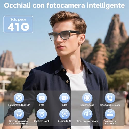 AI Smart Glasses, Smart Glasses 8K Camera, 2 Pairs of Lenses/1080P HD Video and Audio Recording/Music Playback/Bluetooth Calls/AI Assistant/Real Time Translation (Black)