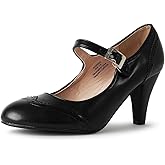 J. Adams Mary Jane Oxford Pumps - Cute Low Kitten Heels - Retro Round Toe Shoe with Ankle Strap - Kym