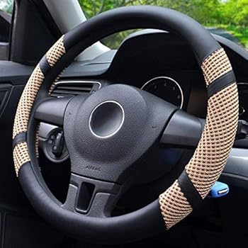 BOKIN Steering Wheel Cover Microfiber Leather and Viscose, Breathable, Anti-Slip, Odorless, Warm in Winter and Cool in Summer, Universal 15 Inches (Tan)