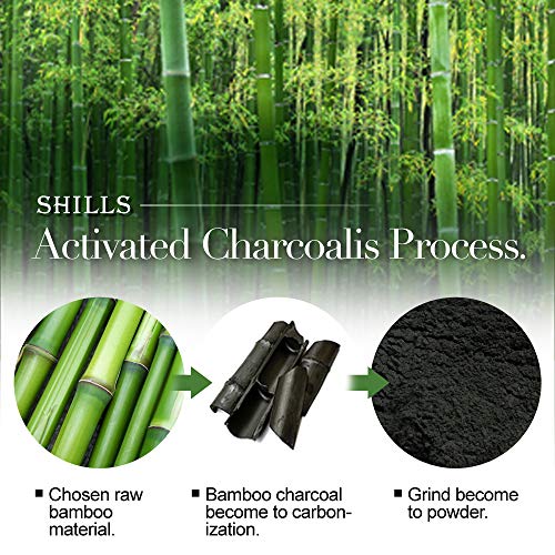 SHILLS Charcoal Mask for Men, Purifying Peel Off Mask, Black Face Mask Peel Off, Black Mask Deep Clean Pore, Blackhead Remover, 1 Bottle (1.69 fl. oz) and a Brush Set