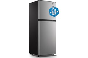 WANAI Large Capacity Fridge with Freezer, 5.0 CU.FT Refrigerator with 2 Door & 7 Gear Mechanical Control & Side Bottle Rack, LED Light, Ideal for Dorm, Kitchen, Apartment, Office, Silver