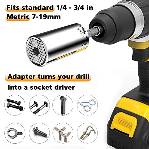 105 Degree Right Angle Drill+Universal Socket,Professional Multi-Function Ratchet Wrench Power Drill Adapter 7mm-19mm Universal Sockets Repair Tools Gifts for Men Him Husband Dad - Thumbnail 4