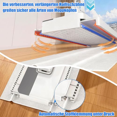 Multifunctional Lazy Mop with One Click Cloth Grip - Hands-Free Flat Mop for Hardwood Tile Floor Cleaning, Long Handle Microfibre Mop for Kitchen, Clip Mop Fits Any Cloth | UK Stock