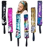6 Reversible Sequin Headbands for Girls and Women, Non Slip Elastic Mermaid Girl Hair Accessories, Flip Sequins Hair Accessories for Girls, Stocking Stuffers for Girls