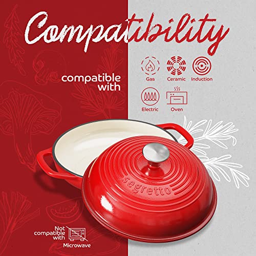 Segretto Enameled Dutch Oven for Bread Baking 11” Red Cast Iron Bread