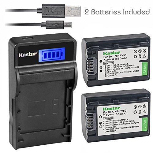 Kastar Battery (X2) & SLIM LCD Charger for Sony NP-FV50 NP-FV40 NP-FV30 and AX53 CX675/B CX220 CX230 CX290 CX330 CX380 CX430V CX900 PJ200 PJ230 PJ340 PJ380 PJ430V PJ540 PJ650V PV790V PJ810 TD30V AX100