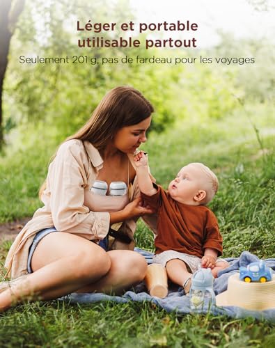 Haokoo Tire-Lait Électrique Mains Libres – Portable et Anti-Fuite, Aspiration Douce, 3 Modes, 12 Intensités, Silencieux, Sans BPA, Brides 21/24 mm, 2 Unités