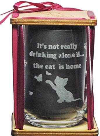 It's Not Drinking Alone If The Cat Is Home 360 Degree Engraved Stemless Wine Glass