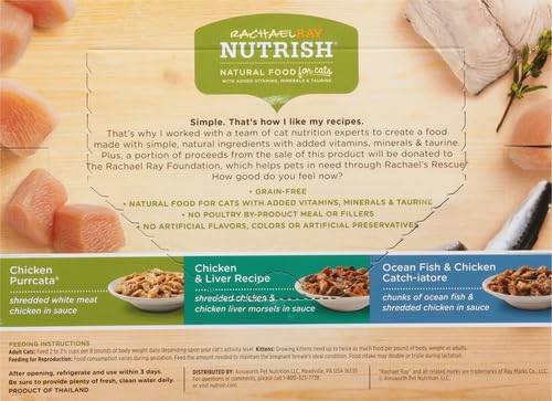 NUTRISH RACHAEL RAY NATURAL WET CAT FOOD, CHICKEN LOVERS VARIETY PACK, 2.8 OUNCE CUP (PACK OF 12), GRAIN FREE