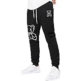 WDIRARA Men's Cartoon Bear Print Drawstring Waist Sweatpants with Pocket