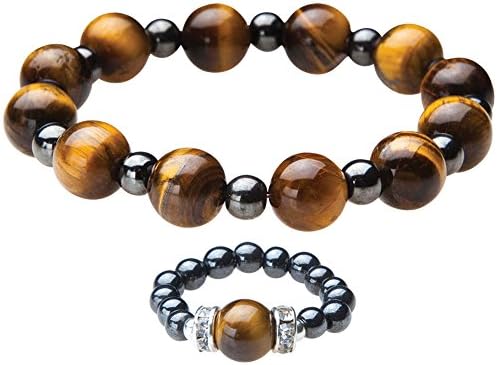Tiger's Eye Stone Magnetic Healing Ring &amp; Bracelet Jewelry Set - Size Medium