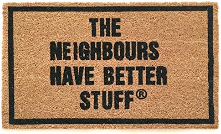 "Come Back With A Warrant" 100% All Natural Fibers Coir -Eco-Friendly Doormat (The Neighbours Have Better Stuff)