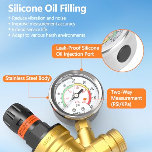 RV Water Pressure Regulator with Colorful Gauge, Hand Adjustable Knob,Brass Lead-Free Water Pressure Reducer with Inlet Screen Filter,for RV Camper Travel Trailer Water Hose,Suitable for NH Thread
