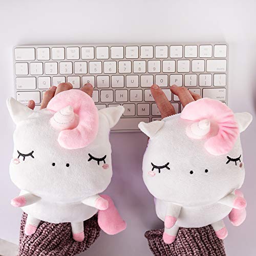 Smoko Angie Unicorn Wireless Hand Warmers | Kawaii Plush Fingerless Gloves for Computer Keyboard