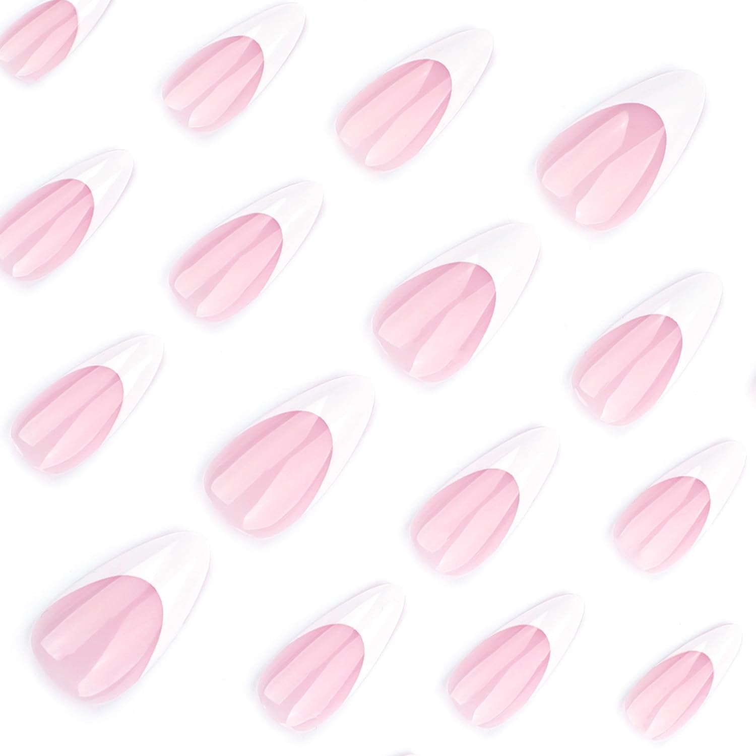 LPOODDNU White French Tip Press on Nails Almond Medium Fake Nails Glossy Pink False Nails with Designs Pink Acrylic Nails Press ons Full Cover Glue on Nails Stick on Nails for Women Manicure 24Pcs - Image 3