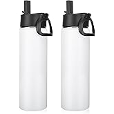Neihepal 22 oz Insulated Water Bottles with Leak Proof Straw Lid, Wide Mouth Double Walled Vacuum Stainless Steel Metal Water Bottle (White,2 Pack)