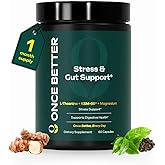 Once Better™️ Stress & Gut Support Supplement – Ashwagandha KSM-66®, L-Theanine, Magnesium Glycinate, Probiotics & Inulin for Digestive Health & Stress Relief – 60 Capsules - Men & Women