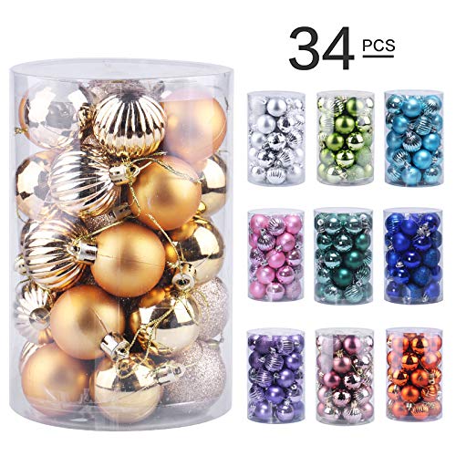 Syfinee 34pcs 4cm Christmas Ball Ornaments Shatterproof Christmas Tree Decorations Balls Bauble Xmas Party Hanging Ball Ornaments Christmas Decorations for Home Party Wedding Decoration Ornaments - Afbeelding 4