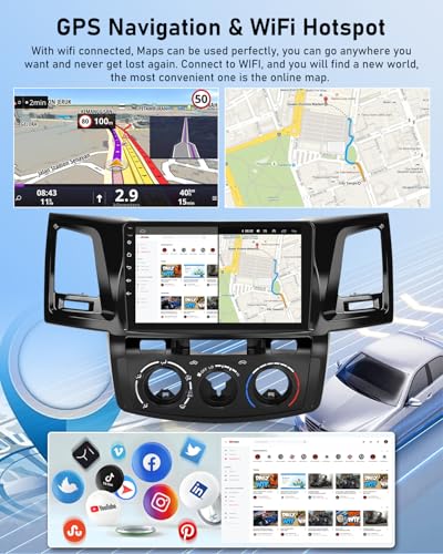 NHOPEEW 2G+64G Android Car Radio for Toyota Hilux 2005-2014 - Wireless Carplay & Android Auto - 9 Inch Android Stereo with WiFi EQ GPS Mirror Link FM RDS + AHD Camera & Mic