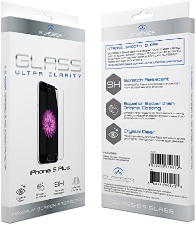 GLASSIER Tempered Glass Screen Protector for iPhone 6s Plus 6 Plus - Glass is product of Japan, Designed in California, 9H Crystal Clear 93% Transparency Scratch Resistance