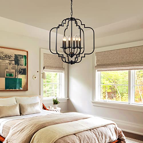 Saint Mossi Black Farmhouse Chandelier with 6 Lights,Lantern Metal