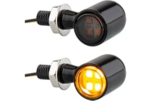 HAZAWA Motorcycle LED Mini Blinkers Small Turn Signals Light Micro Front Rear Indicator Compatible with Harley Davidson Honda Triumph Cruiser Choppers Street Bike (Smoke-Amber)