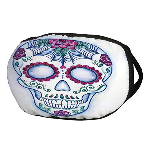 Fashion Cotton Antidust Face Mouth Mask,Sugar Skull Decor,Day of The Dead Colorful Skull with Floral Ornament Hand Drawn Doodle Decorative,Multicolor,for women & men