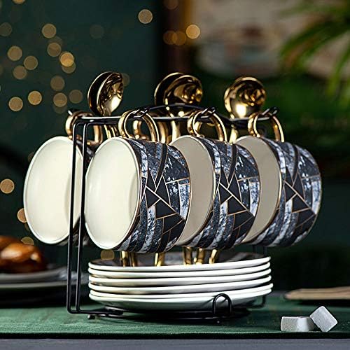 Cup & Saucer Set Porcelain, with Cup, Saucer, Spoon and Display Stand for Household,Setof6